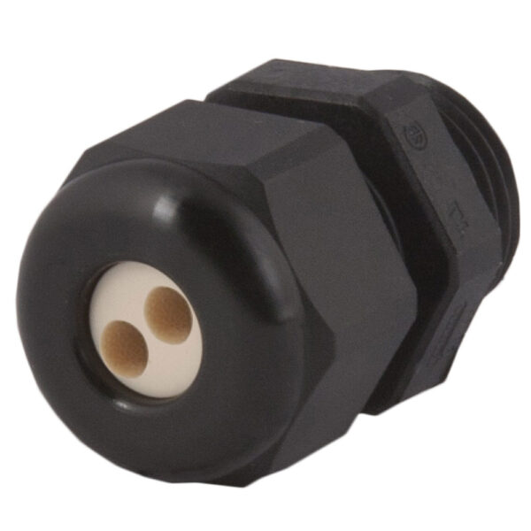 1/2" NPT Black Nylon Standard Dome Multi-Hole (2 Holes) Cable Gland | Cord Grip | Strain Relief CD13N4-BK